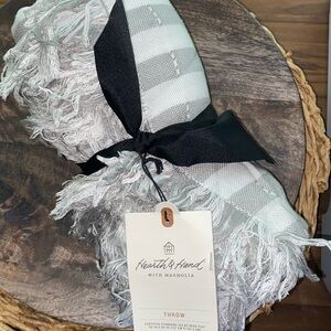 Hearth & Hand with Magnolia Clipped Striped Dobby Throw Blanket Gray/Cream NWT